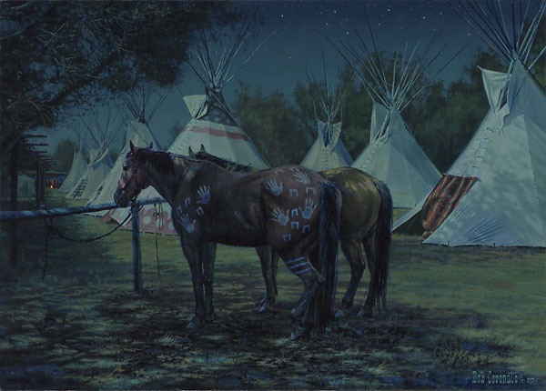Relay Horses in camp, Crow fair 2000: "August celebrations maintain the culture, in this age of incredible change"